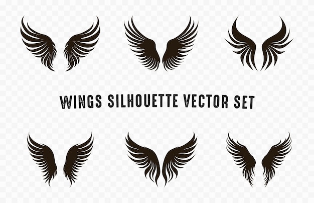 Set of different Wings Silhouettes Vector Collection Angel Wings with Long Feather Vector bundle