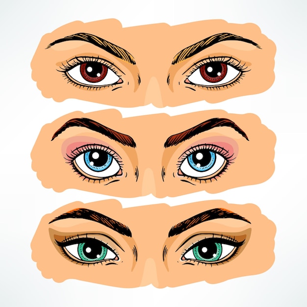 Vector set of different women's eyes.