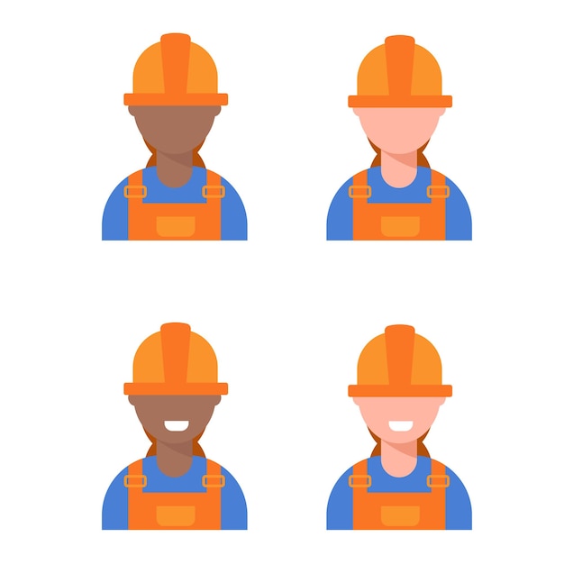 Set of different women workers in helmets Repair service mechanic's workshop Vector illustration