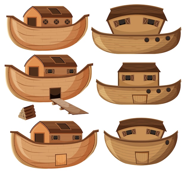 Set of different wooden ships