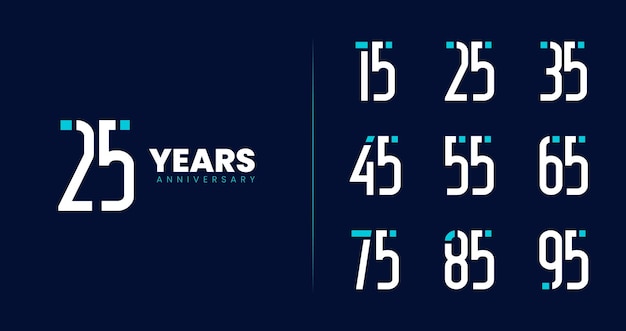 Set of digital anniversary logo with technology and modern concept