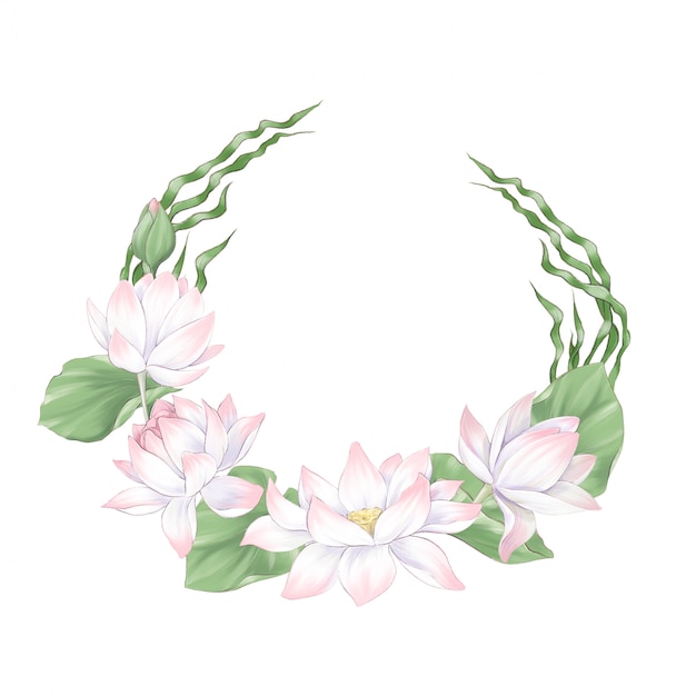 Set of digital clipart flowers and bouquets of lotus and seaweed