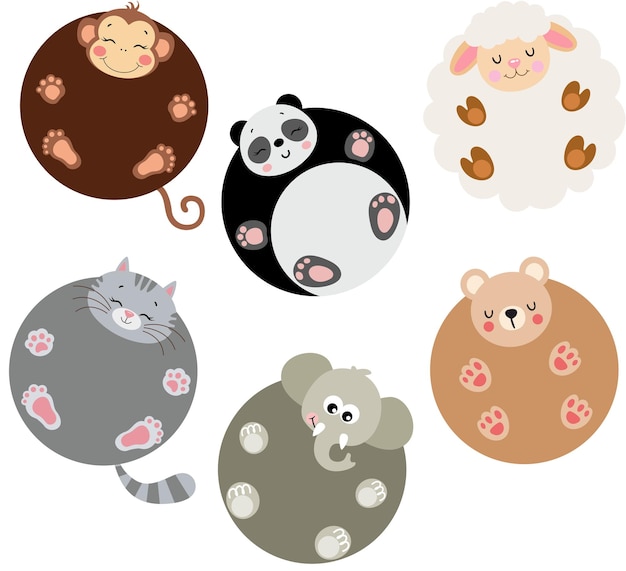 Set of digital elements with round animalscdr