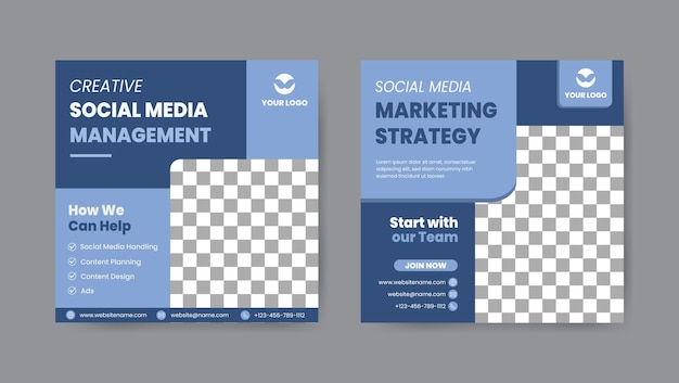 Set of digital marketing strategy social media post template square banner design background