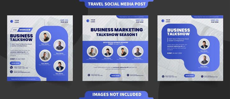 Set of digital marketing strategy webinar course for social media post banner square flyer with editable photo template