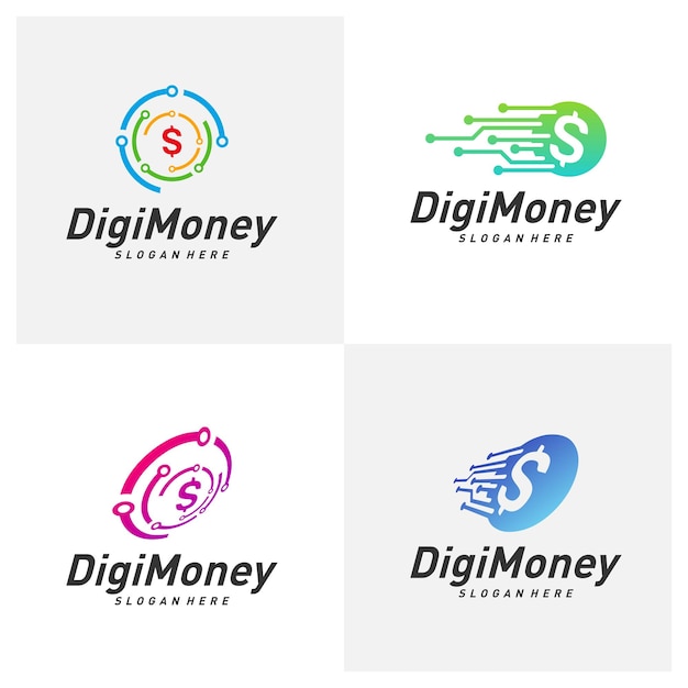 Set of Digital money logo design concept vector, Simple Money Technology logo template, Icon Symbol, Creative design