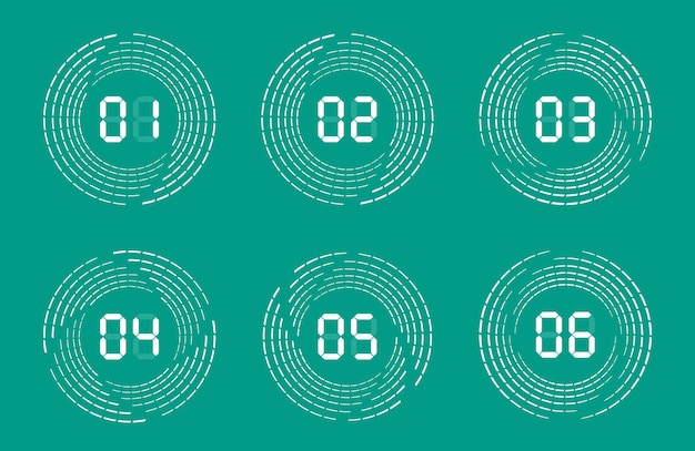 Set of digital numbers figures with speed lines