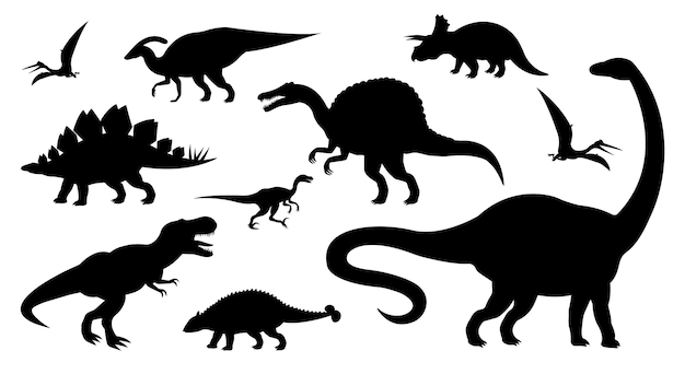 set of dinosaur silhouettes isolated on white background