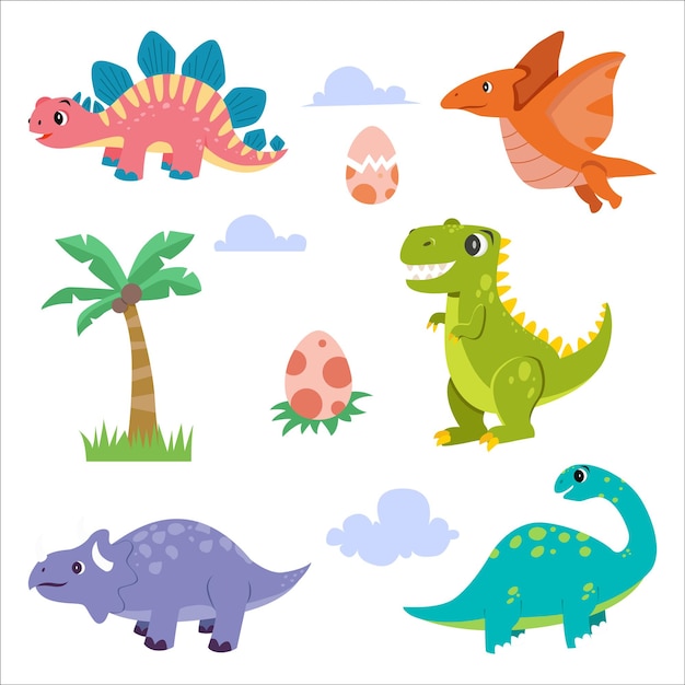 Set of Dinosaurus illustration element. Flat vector illustration.