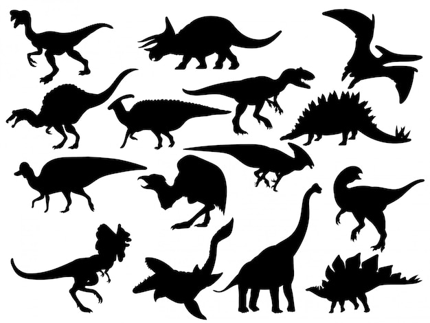 Set dinosaurus silhouetten. verzameling van uitgestorven dieren.