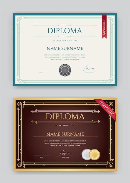Набор диплома или сертификата премиум шаблона дизайна в векторе