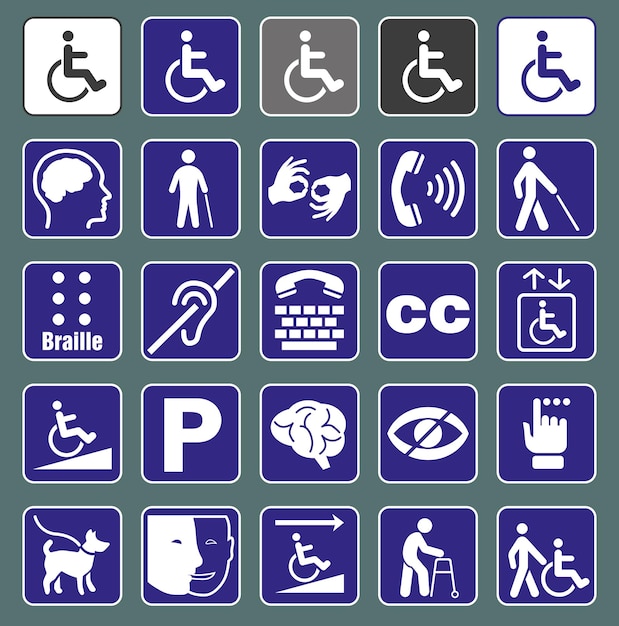 Set of disability icons or graphic elements with information about disability accessibility icons