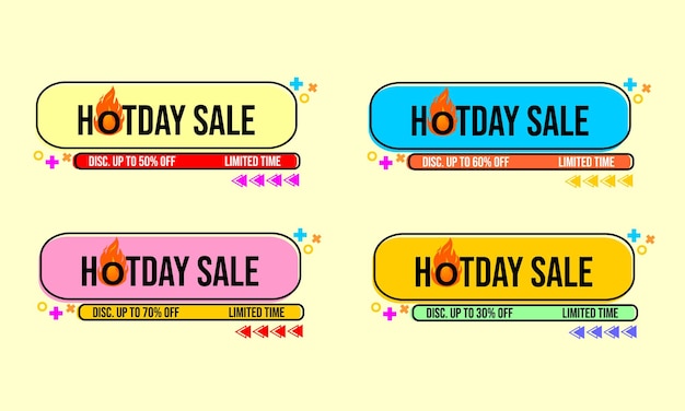 Set of discount advertising label vector designs with hot day sale text advertising badge