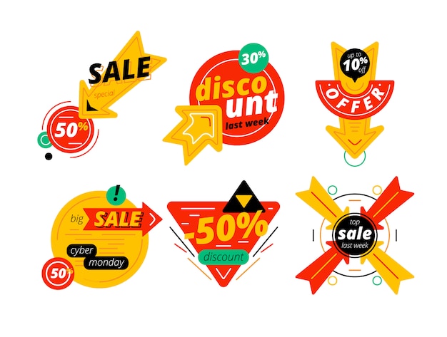 Set of discount banners with arrows