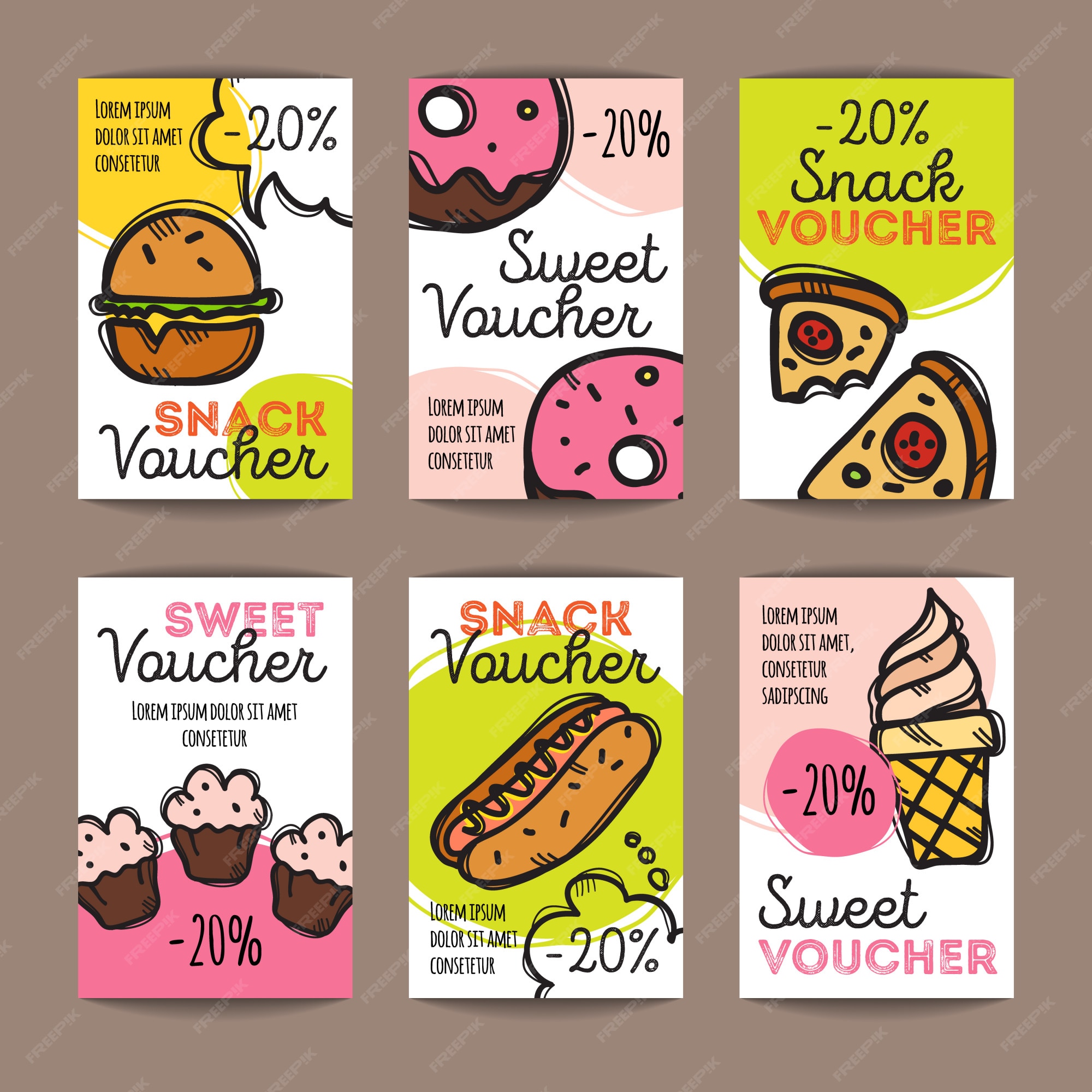 Premium Vector | Set of discount coupons for fast food