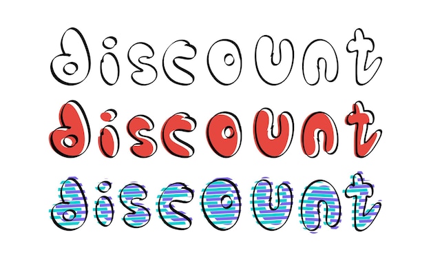 SET DISCOUNT lettering on white background Freehand doodle style font For Tshirts and postcards Vector