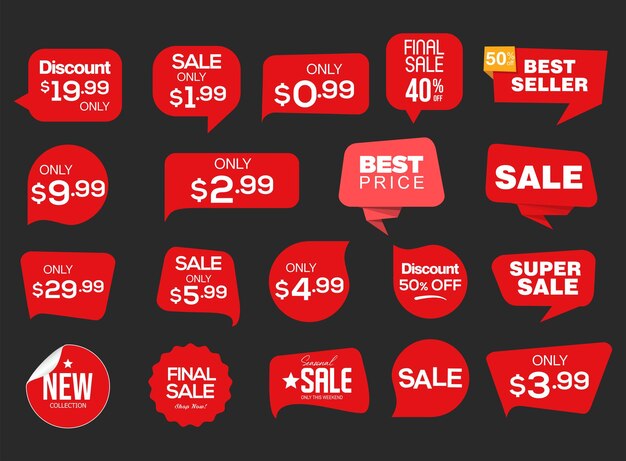 Vector set of discount price badges and sale stickers isolated on white background vector