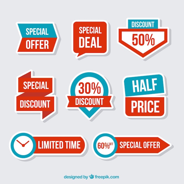 Set of discount stickers in flat design