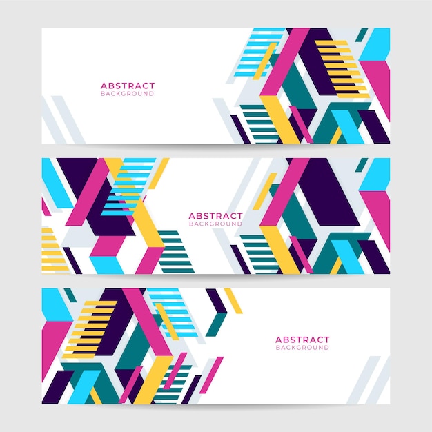 set of display abstract colorful memphis wide banner design background abstract colorful memphis geometric business banner background vector illustration