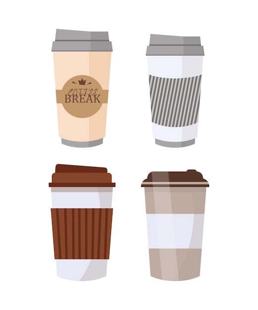 Vector set of disposable coffee cups