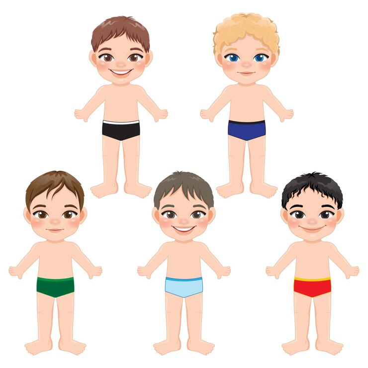 Vector set of diverse boys body front side template boys in men s underwear isolated on white background vector