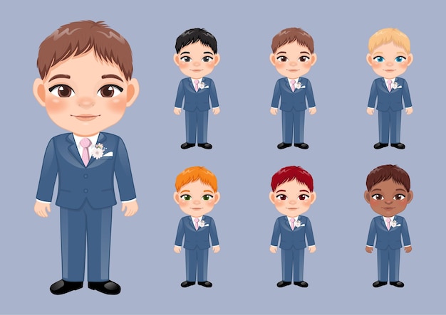 Set of Diverse Groom or Marriage Design Concept Vector