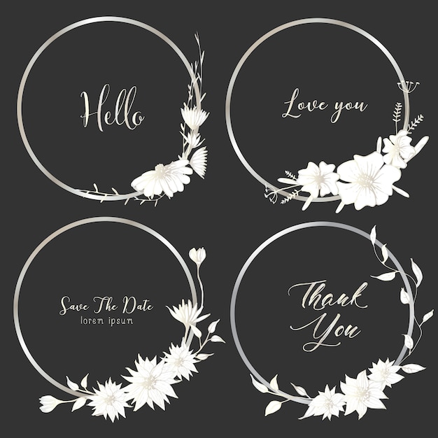 Set of dividers round frames, Hand drawn flowers.