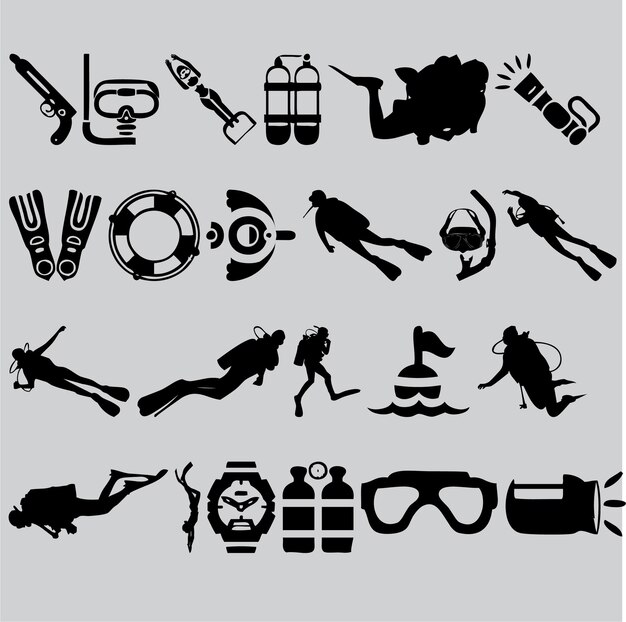 Vector set of diving black vector