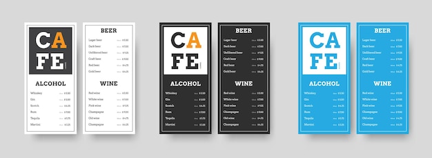 Set of DL vertical menu design with prices.