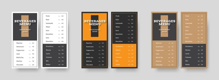 Vector set of dl vertical menu design with prices.