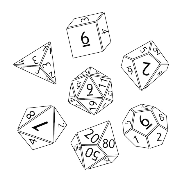 set of dnd dice rpg tabletop games vector illustration