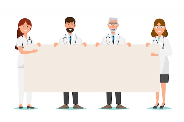 set of doctor cartoon character with copyspace