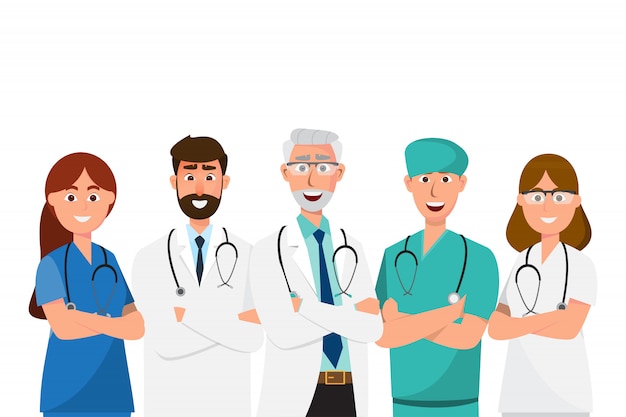 Set of doctor cartoon characters, medical staff team concept in hospital