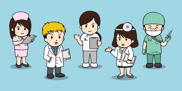 Vector set of doctor character cartoon medical team concept