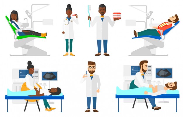  set of doctor characters and patients.