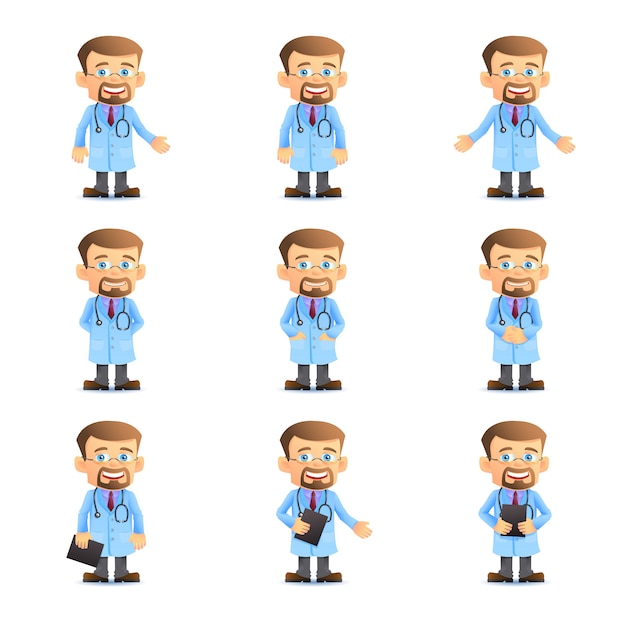 set of doctor in various poses