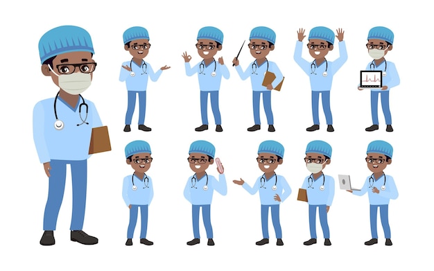 Set of doctor with different poses