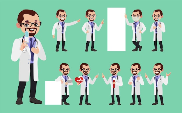 Vector set of doctor with different poses