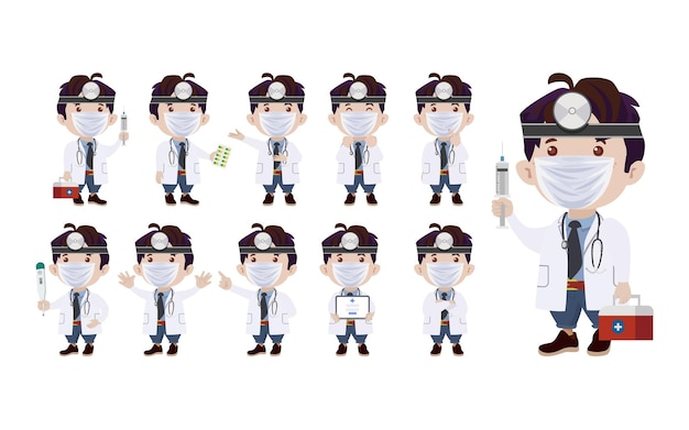 Set of doctor with different poses