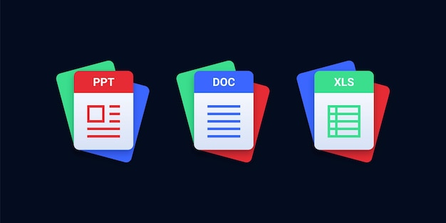 Vector set of document file format icons