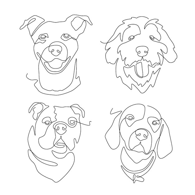 Vector set of dog animal line art and continuous line concept for logo design