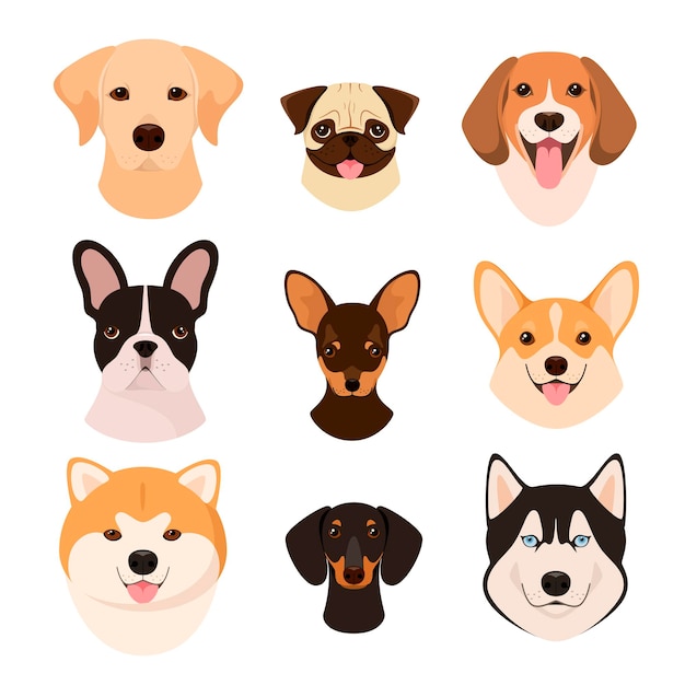 Vector a set of dog heads on a white background cartoon design