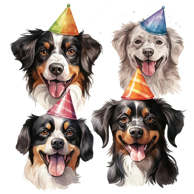 Vector set of dog party mask vector watercolor white backgrou