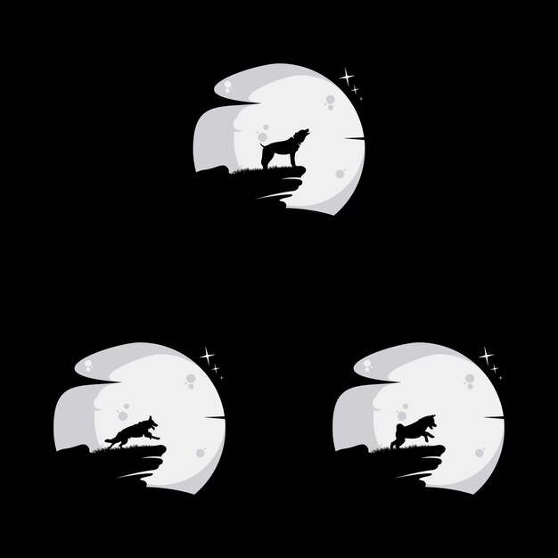 Set dog with moon concept logo design