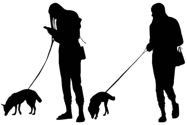 Set of Dog and Women Silhouettes