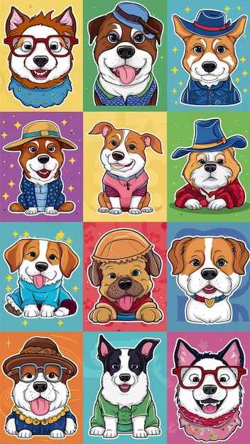 a set of dogs stickers with hats