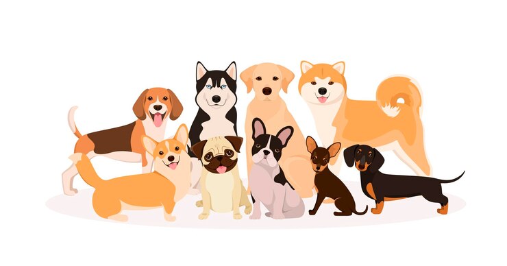 白い背景の上の犬のセット漫画のデザイン