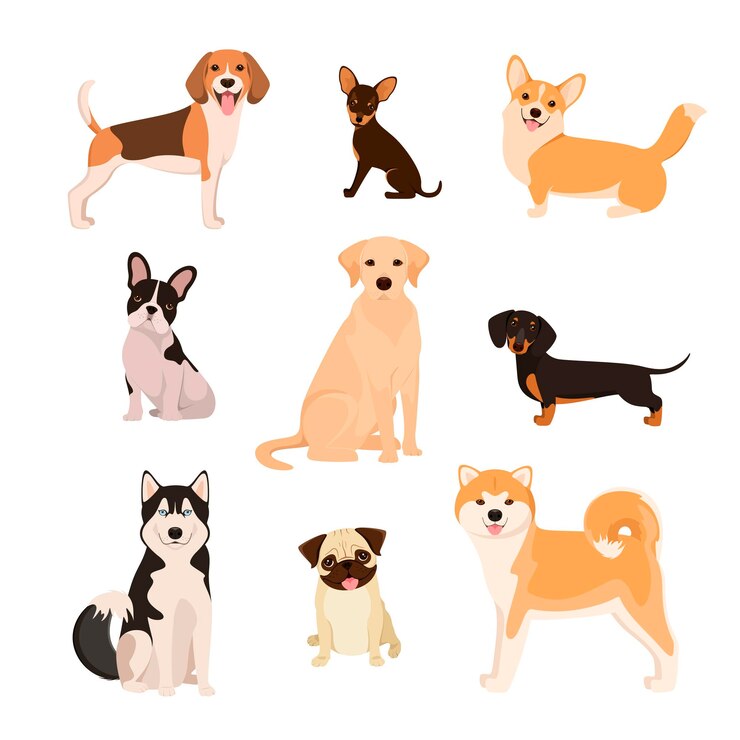 白い背景の上の犬のセット漫画のデザイン