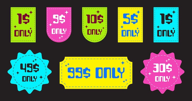 Set of dollar only coupon sign discount voucher money saving label Y2k sticker pack