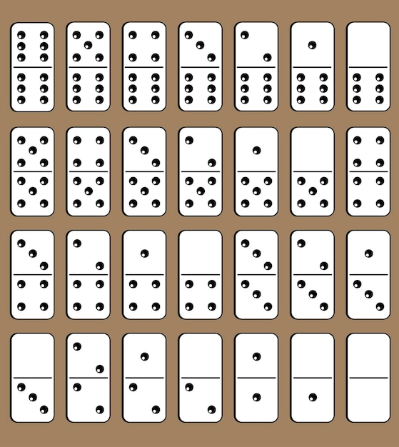 Set of dominoes with highlights on a brown background